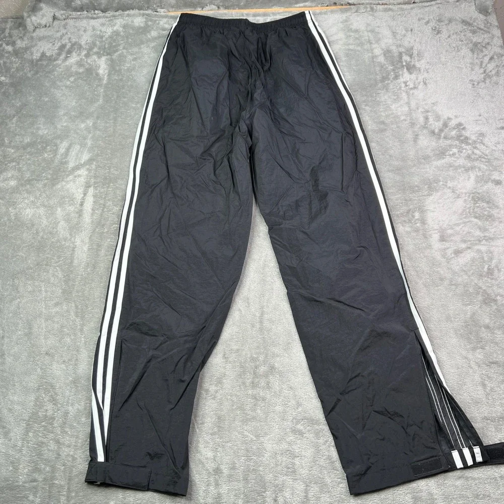 VTG Adidas Track Pants Mens Large Black Striped Nylon Ankle Zip Athletic Warmup